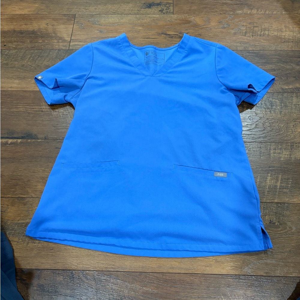 Figs Bright Blue Short Sleeve V-Neck Top